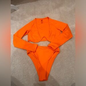 SKIMS Swim Long Sleeve Contour Top and Mid Waist Bottoms - Orange 🍊
